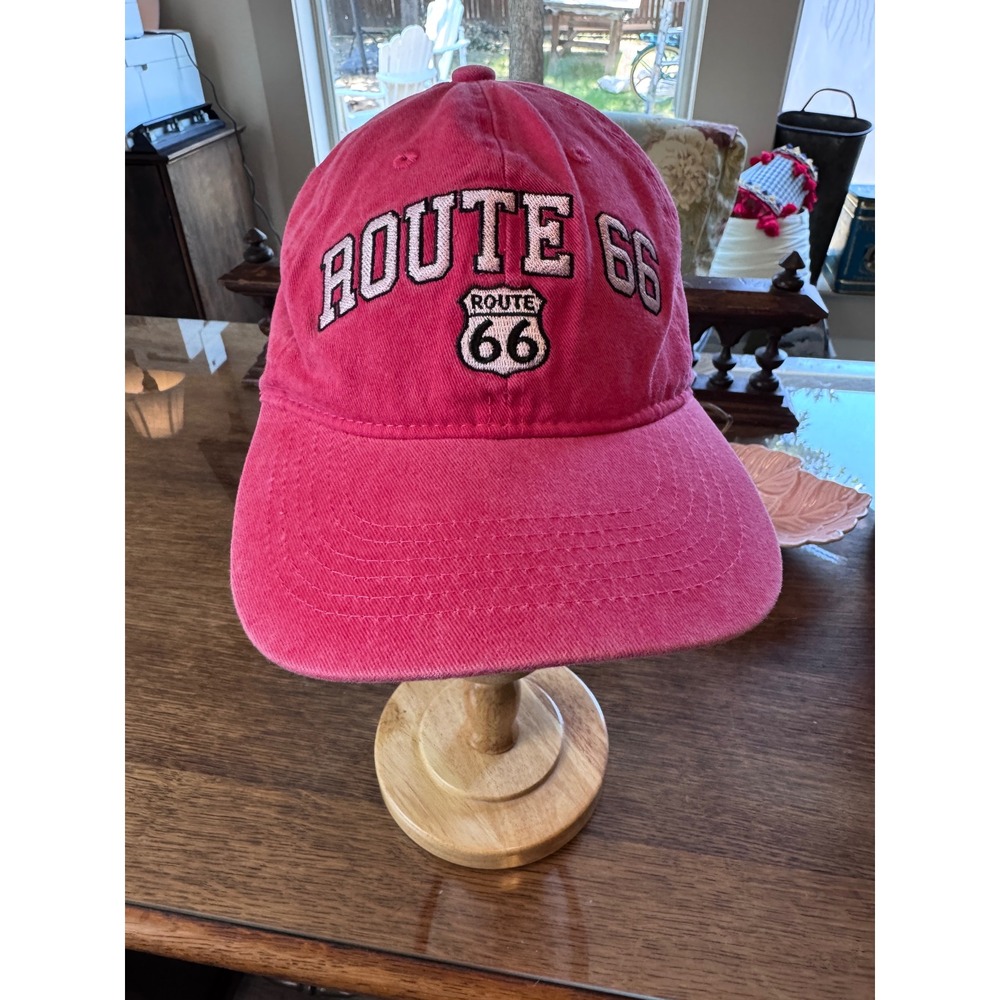Real Time Products Route 66 Red Washed Cotton Baseball Cap Hat Adjustable Strap